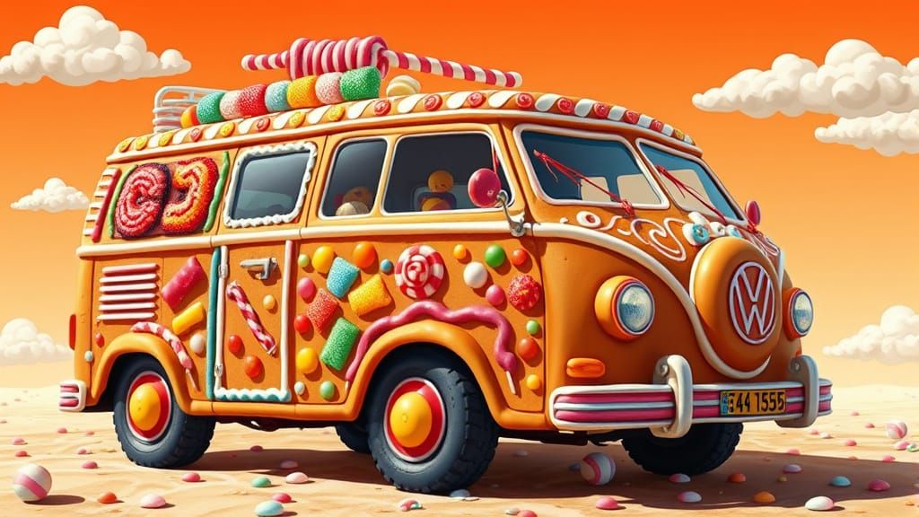 Vibrant Candy Van in Pop Art Style