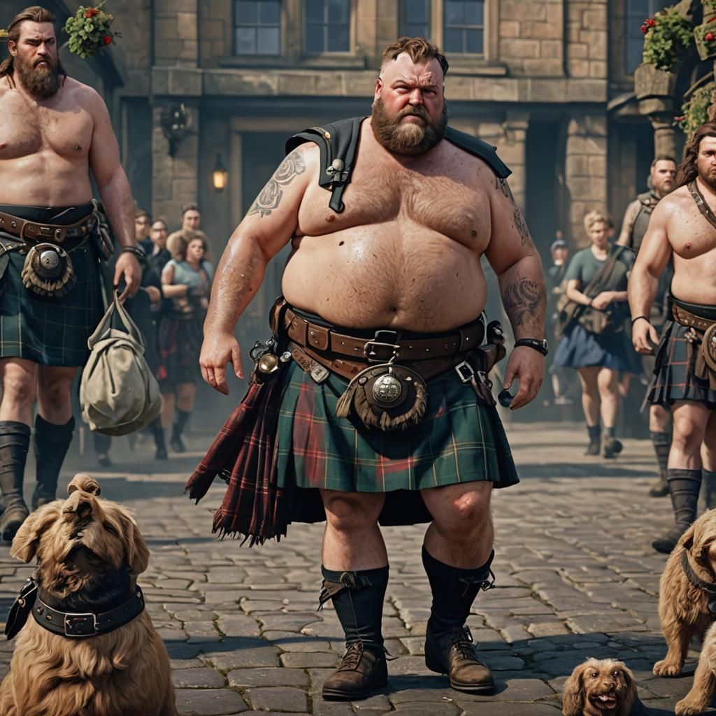 Hyperrealistic Scottish Man in Kilt, Detailed Digital Art