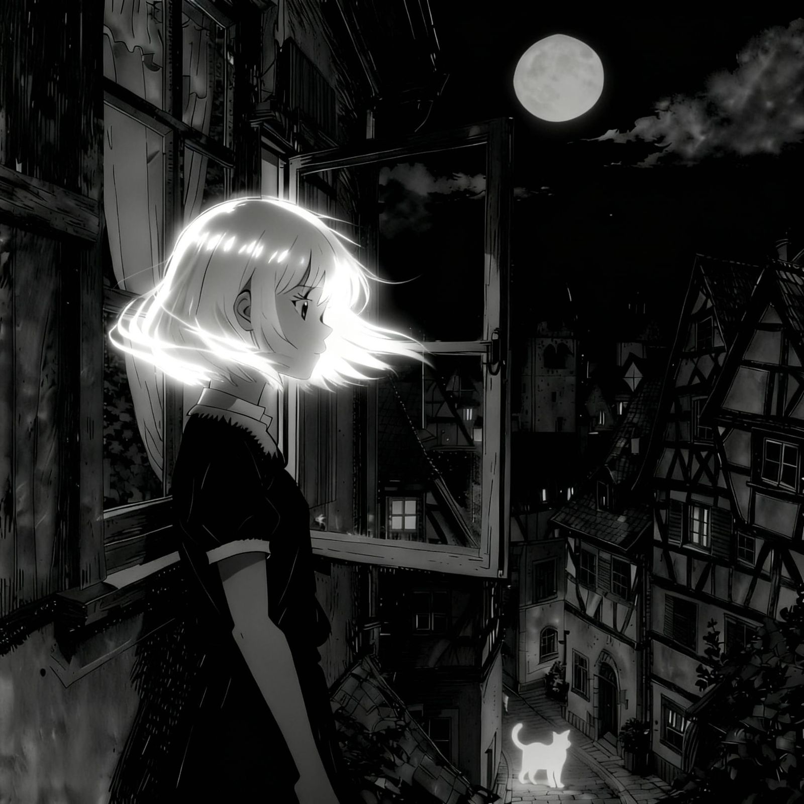 Dreamy Figure in Dark, Shiny Hair