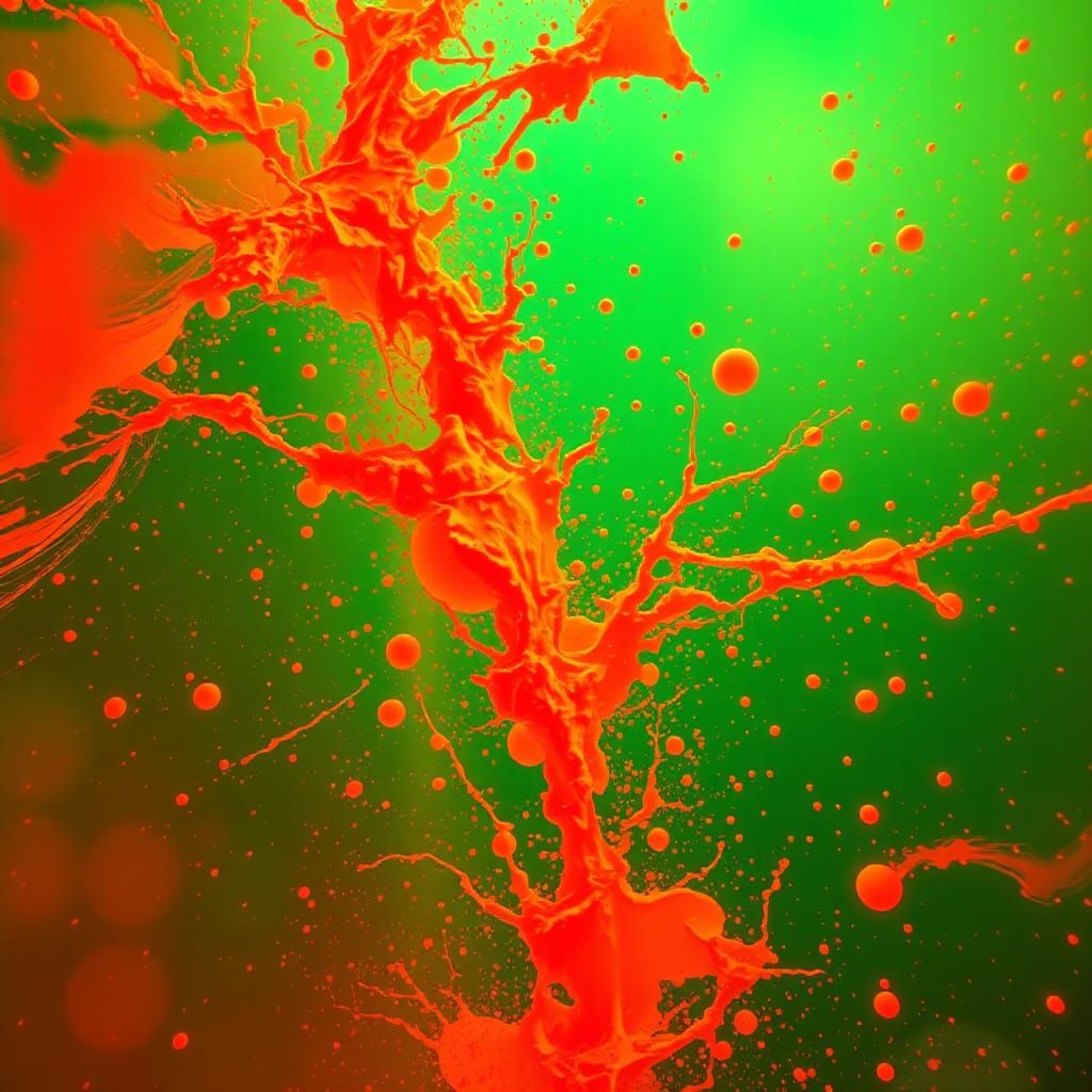 Fluorescent Orange Splashes on Green: A Fantasy Dreamscape