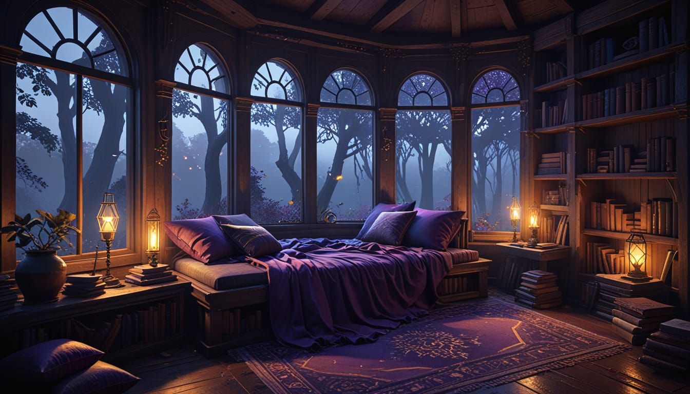 Enchanted Treehouse View in Dark Fantasy Style