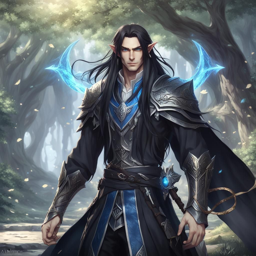 Blue-Eyed Elf Wizard in 3D Anime Style