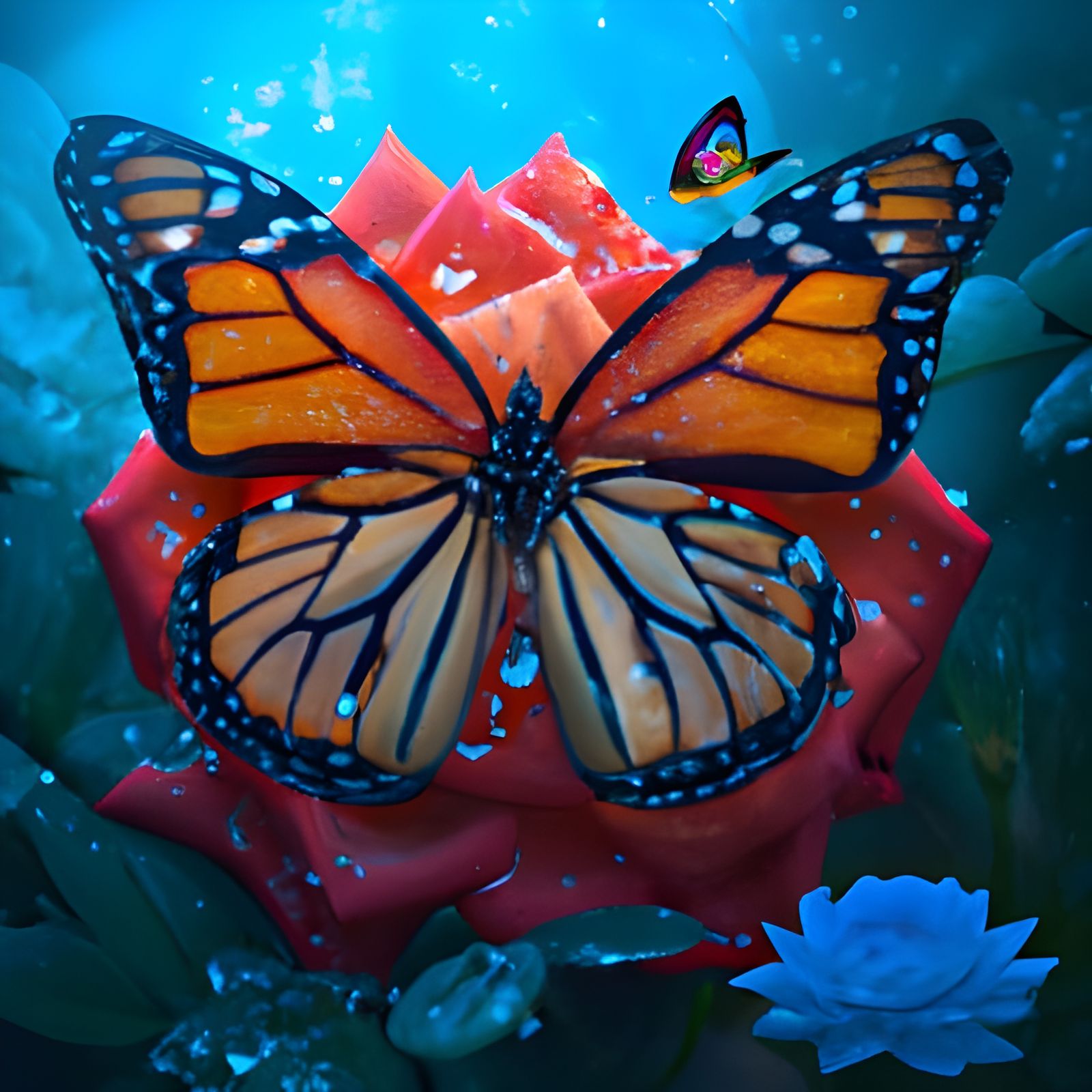 Monarch butterfly on a beautiful rose