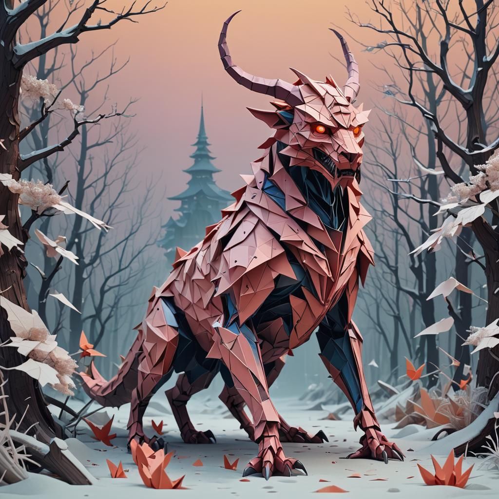 Majestic Daemon Papercraft in Dreamy Ethereal Style