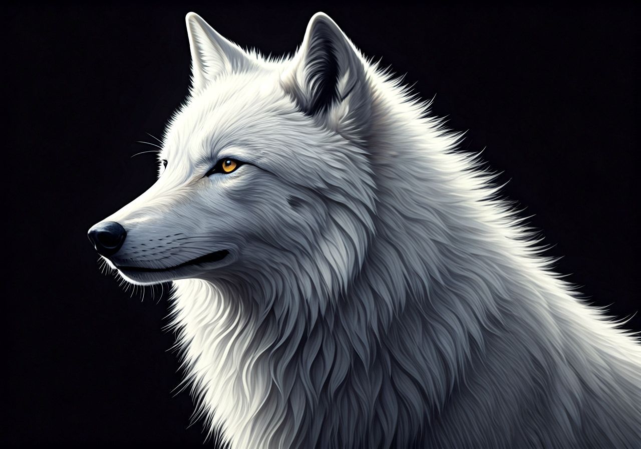 Detailed Ink Drawing of a White Wolf