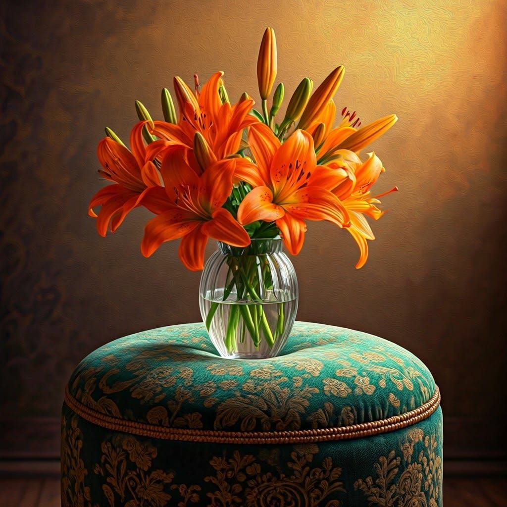 Luxurious Ottoman Vase with Vibrant Orange Lilies