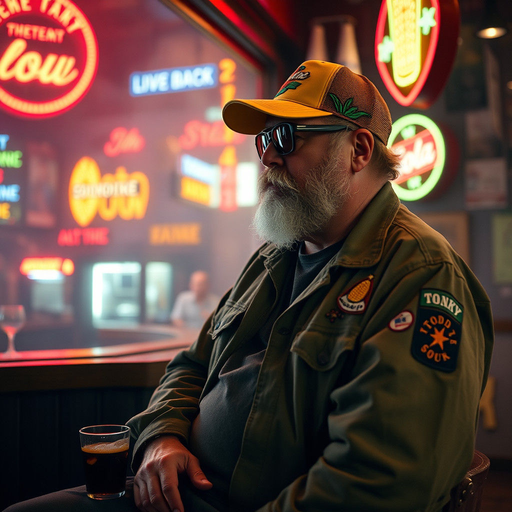 Cinematic Portrait of Man in Dive Bar