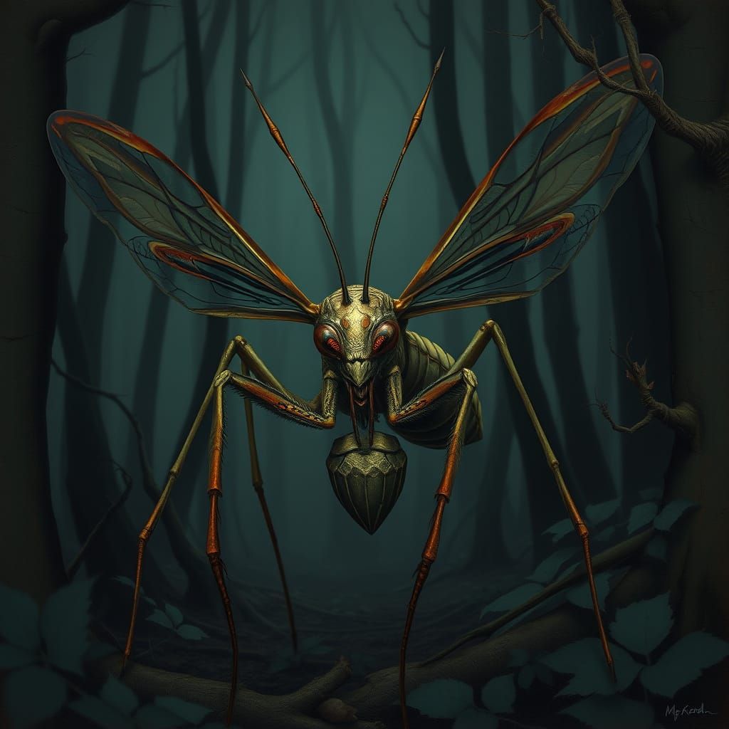Eerie Insect Monster in Dark Forest