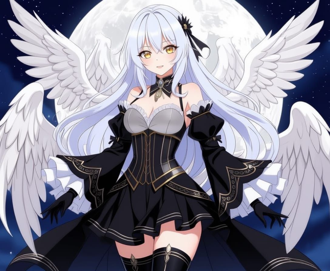 Angel Gabriel with Moon and Gothic Dress