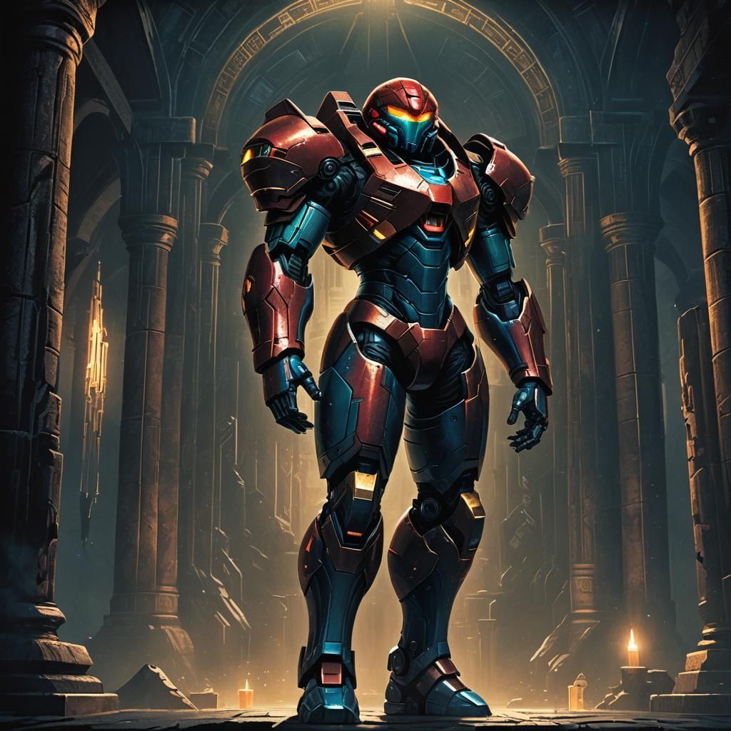 Gothic Samus Aran in Dark Temple: Digital Art