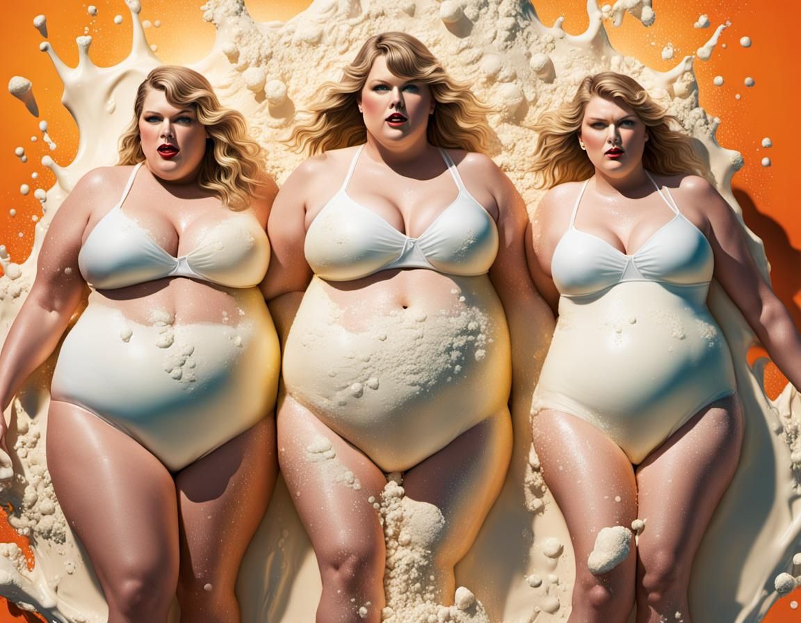 Hyperrealistic Rendering: Three Women Covered in Milk and Fl...