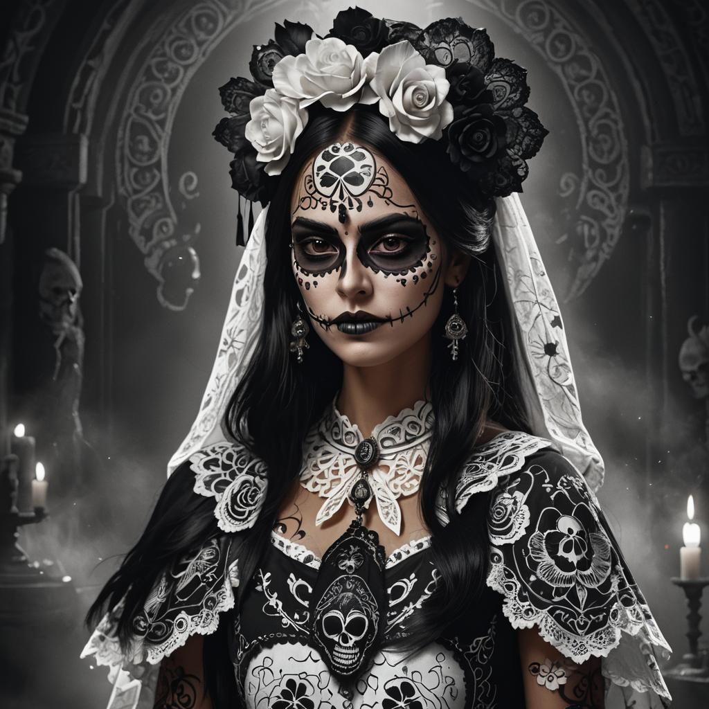 Hyper-Realistic Portrait of Lithuanian Woman in Catrina Cost...