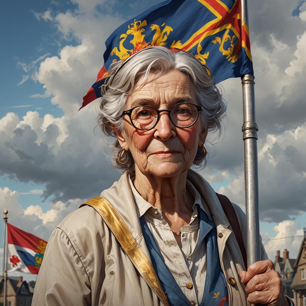 Old Lady with New Brunswick Flag, Detailed Portrait