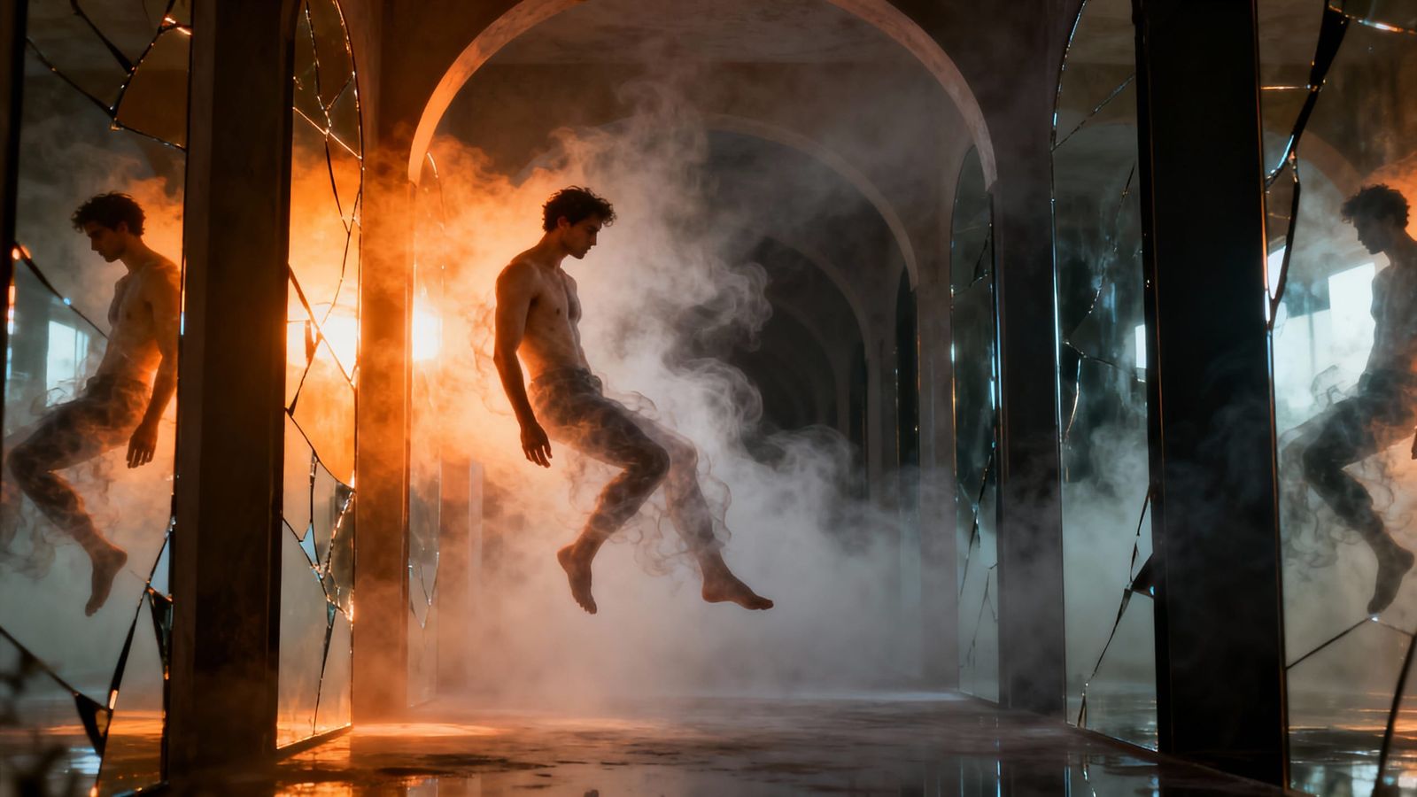 Surreal Vision of Man in Transition Between Realms