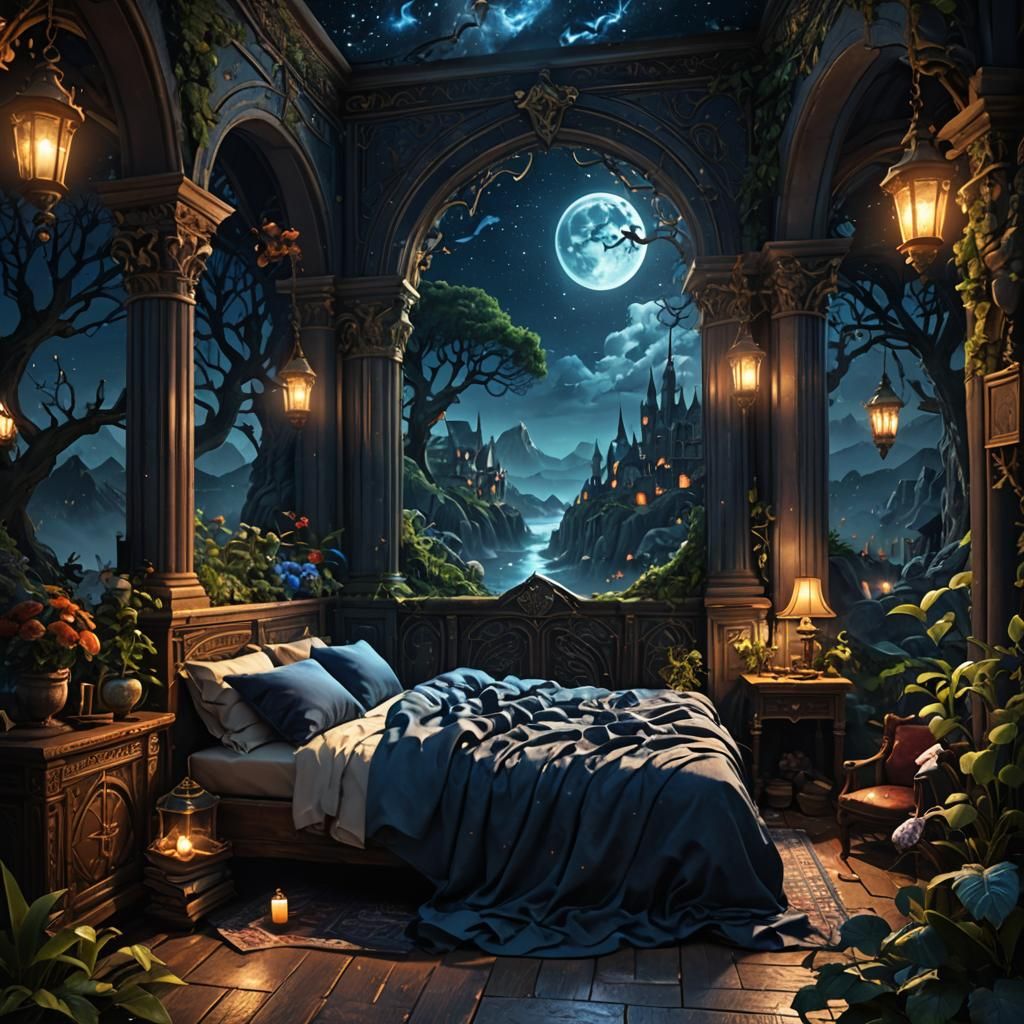 Mythological Nocturnal Dreams: Detailed Matte Painting