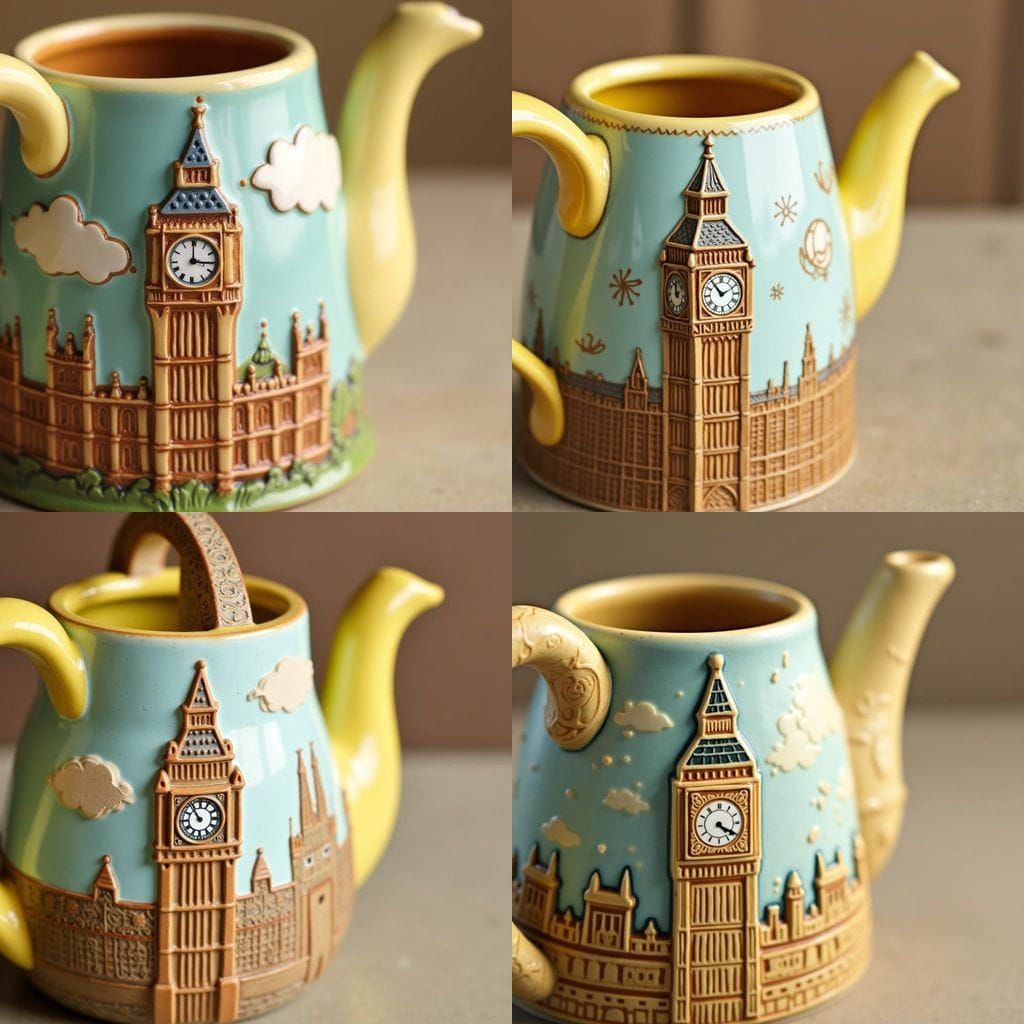 Whimsical English Teapot with Big Ben Handle