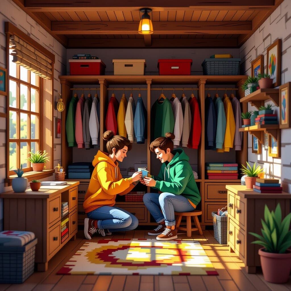 Minecraft House with Wardrobes in Digital Painting Style