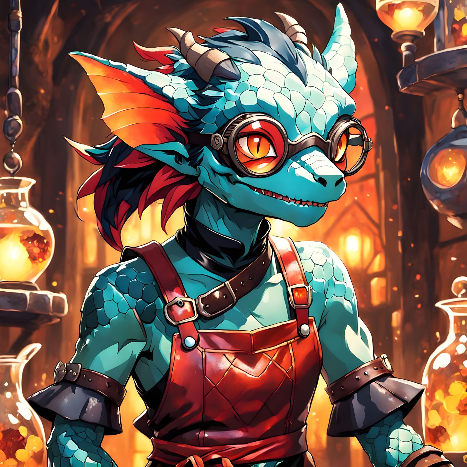 Shy Kobold Alchemist with Red and Black Skin