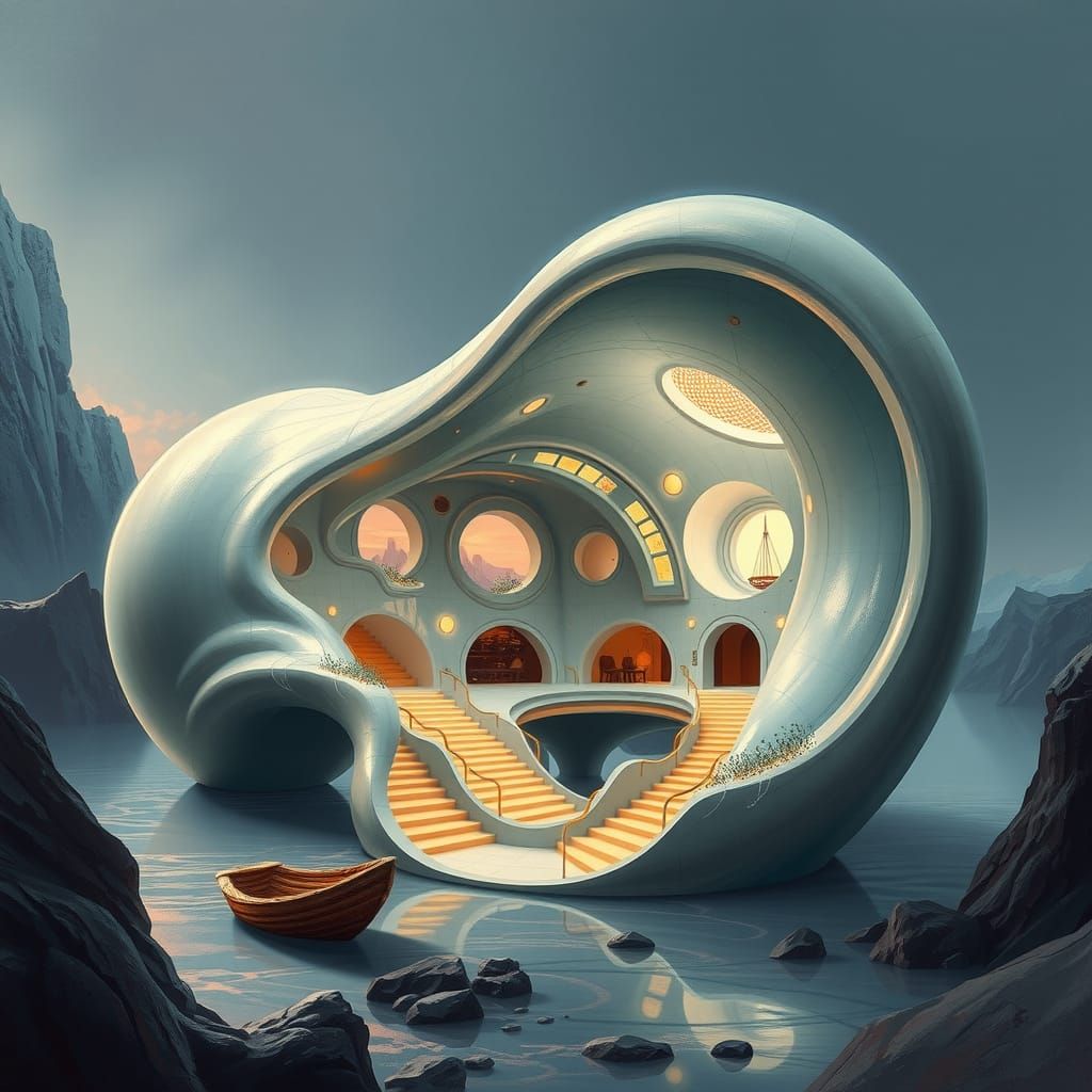 Futuristic Nautilus Residence in Oil Painting Style