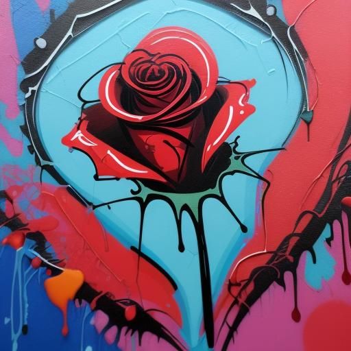 Valentine's Day Red Rose Heart Graffiti Art