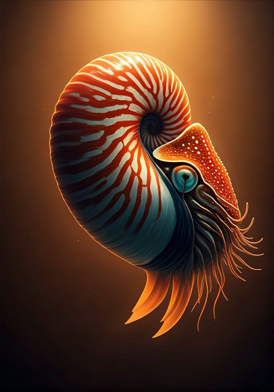 Ethereal Orange Nautilus in Dreamlike Fantasy Realm