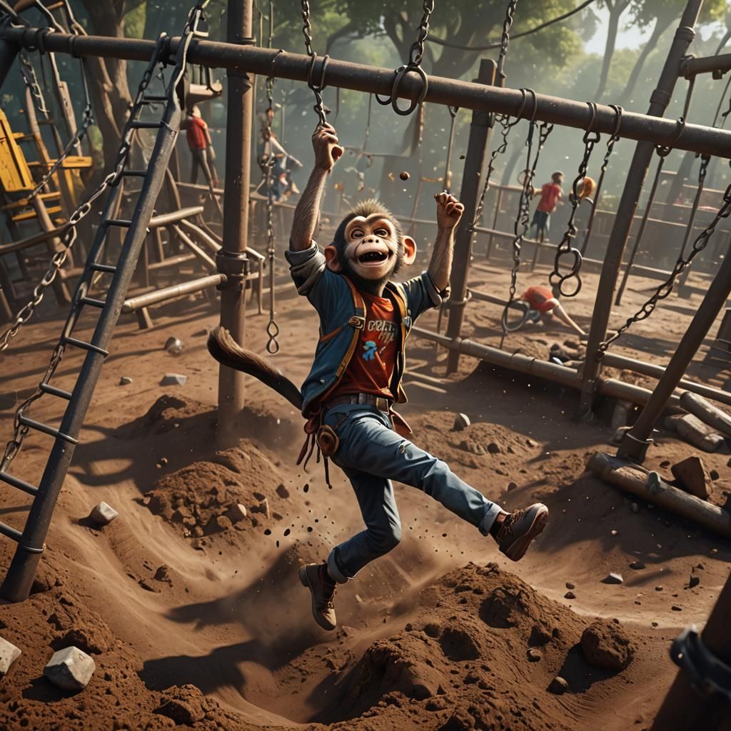 Child Falling from Monkey Bars: Detailed Matte Painting