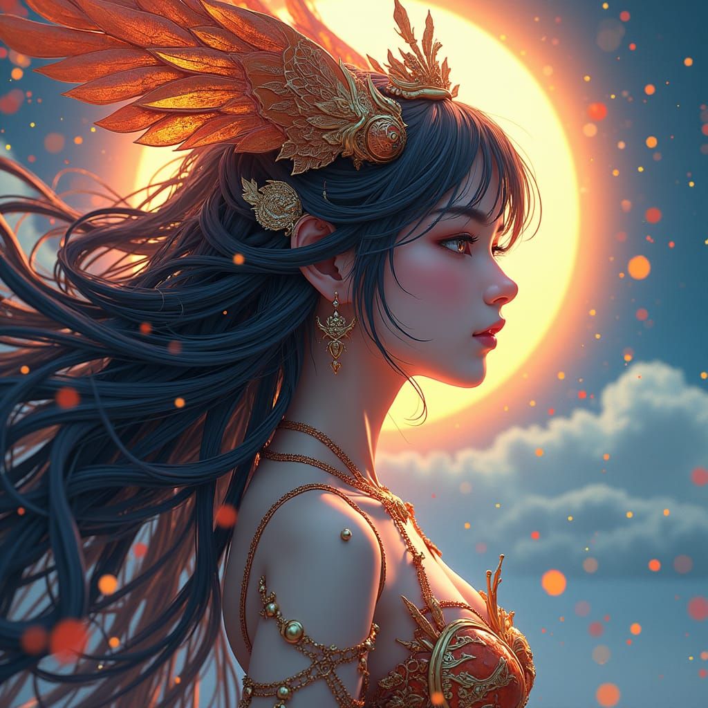 Anime Portrait with Fractal Patterns in 3D