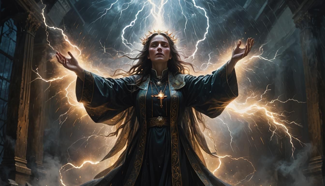 Priestess Casting Holy Magic With Spirits