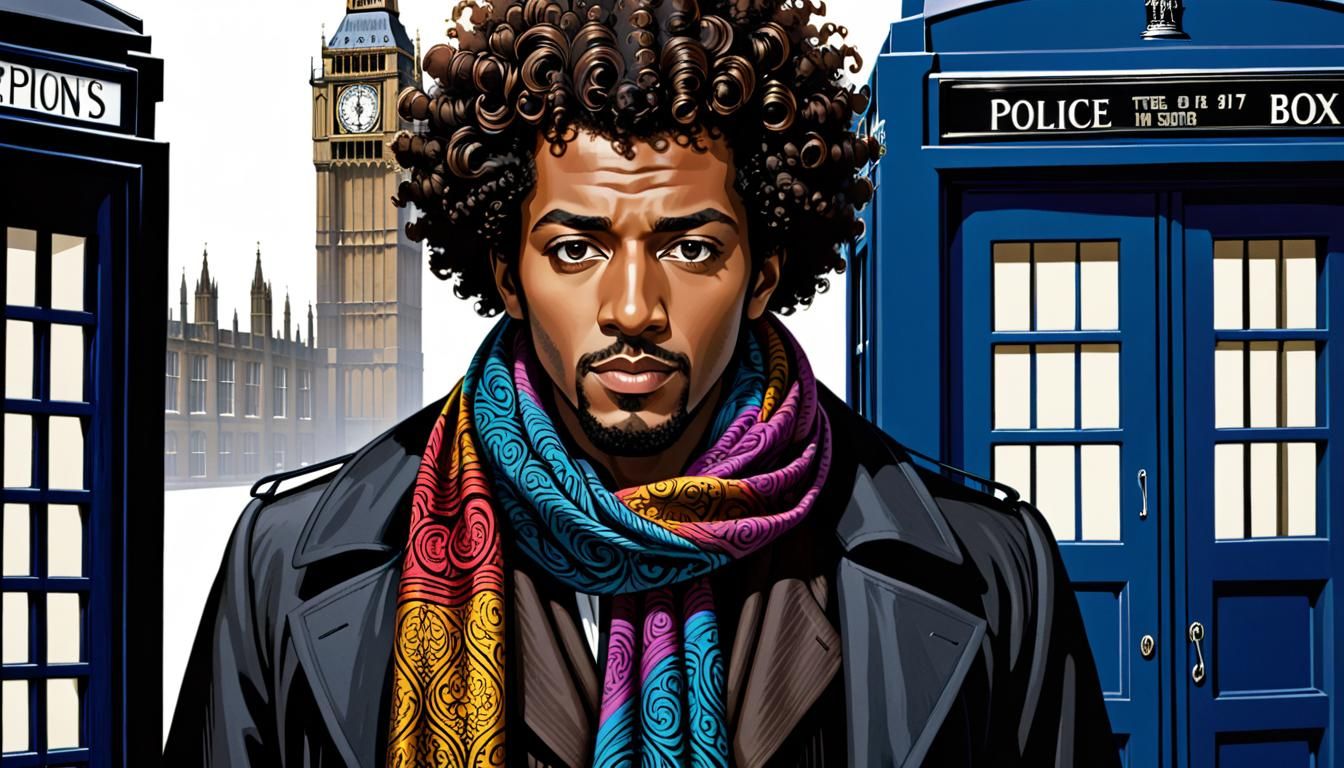 Old English Police Box in Woodcut Style