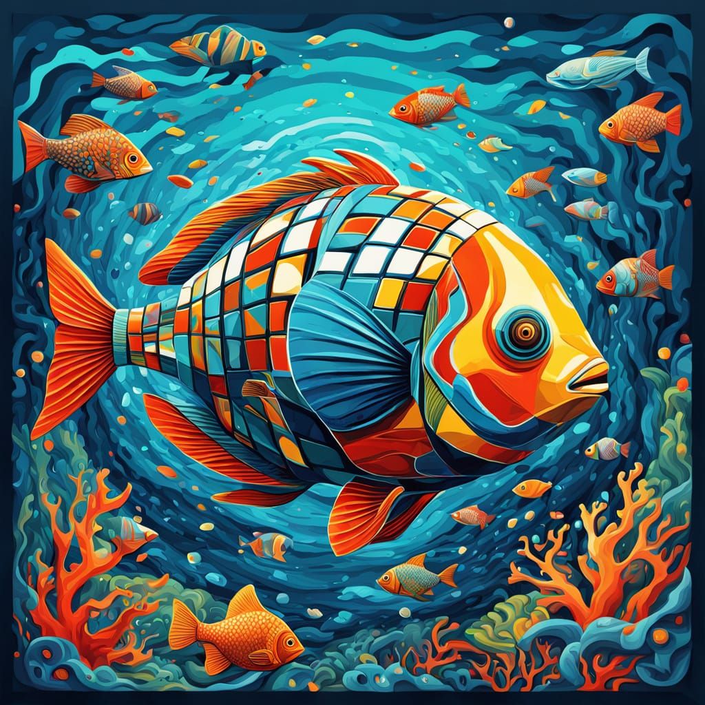 Intricate Oceanic Beauty Within Glass Rubik's Cube