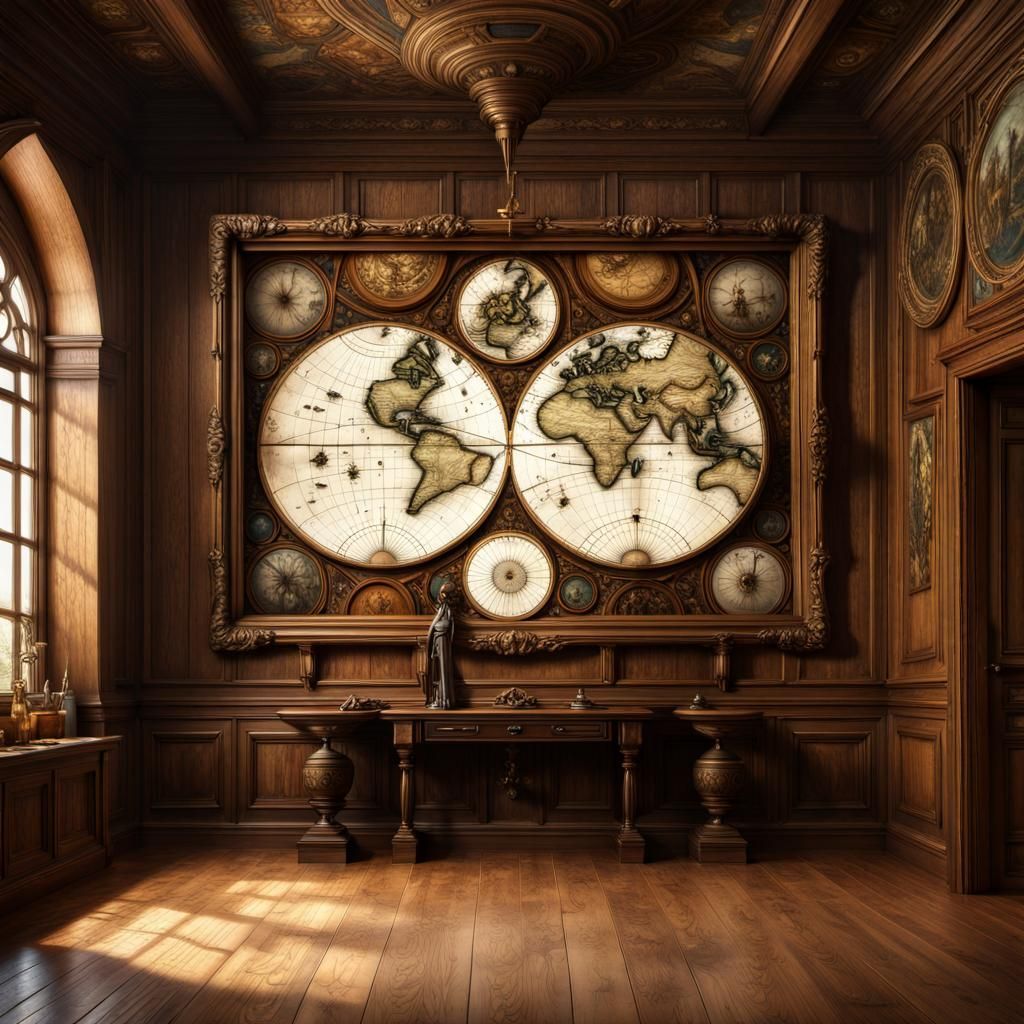 Ancient beautifully framed giant wall map.