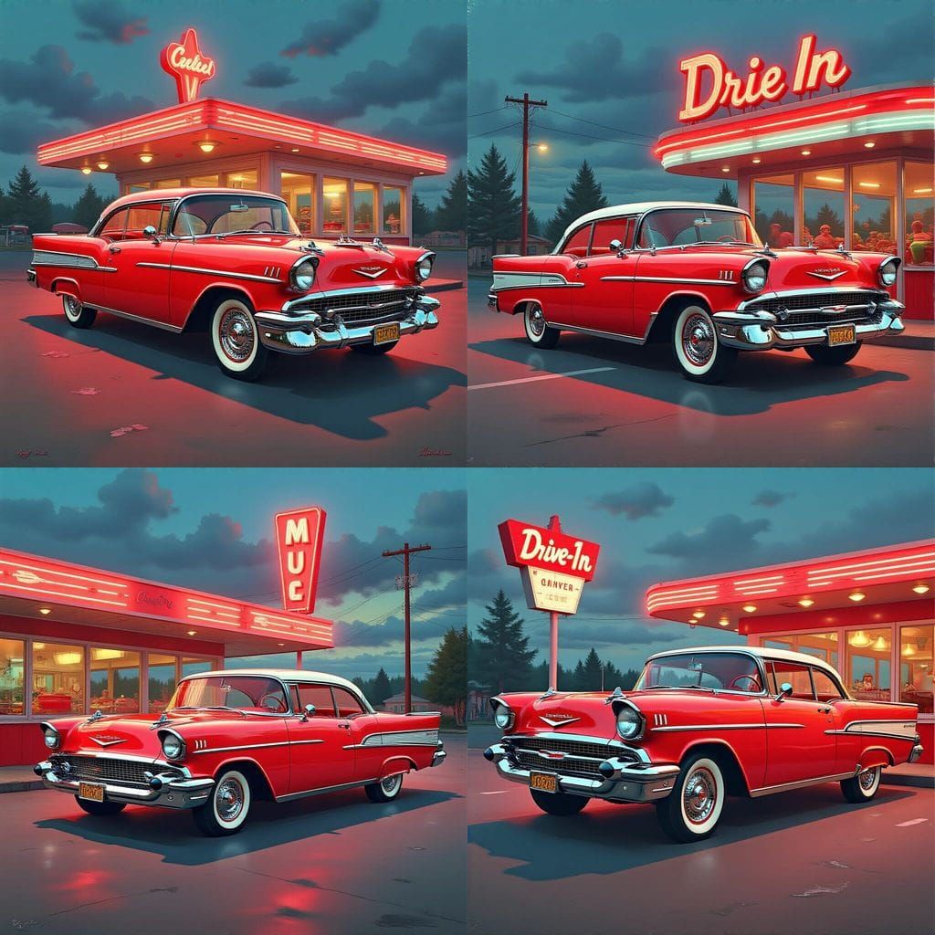1957 Chevy Bel Air at Drive-In Diner in Hyperrealism