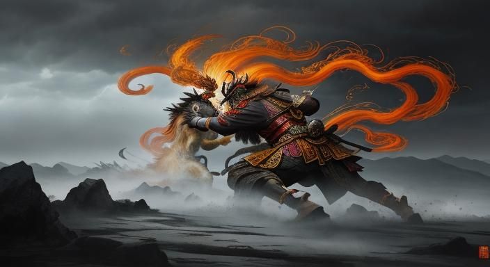 Monkey King vs Elder Jinchi in Ink Wash Painting