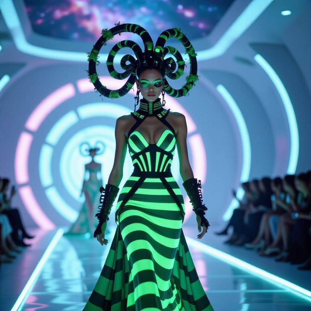 Futuristic Model in Bioluminescent Cyberpunk Fashion
