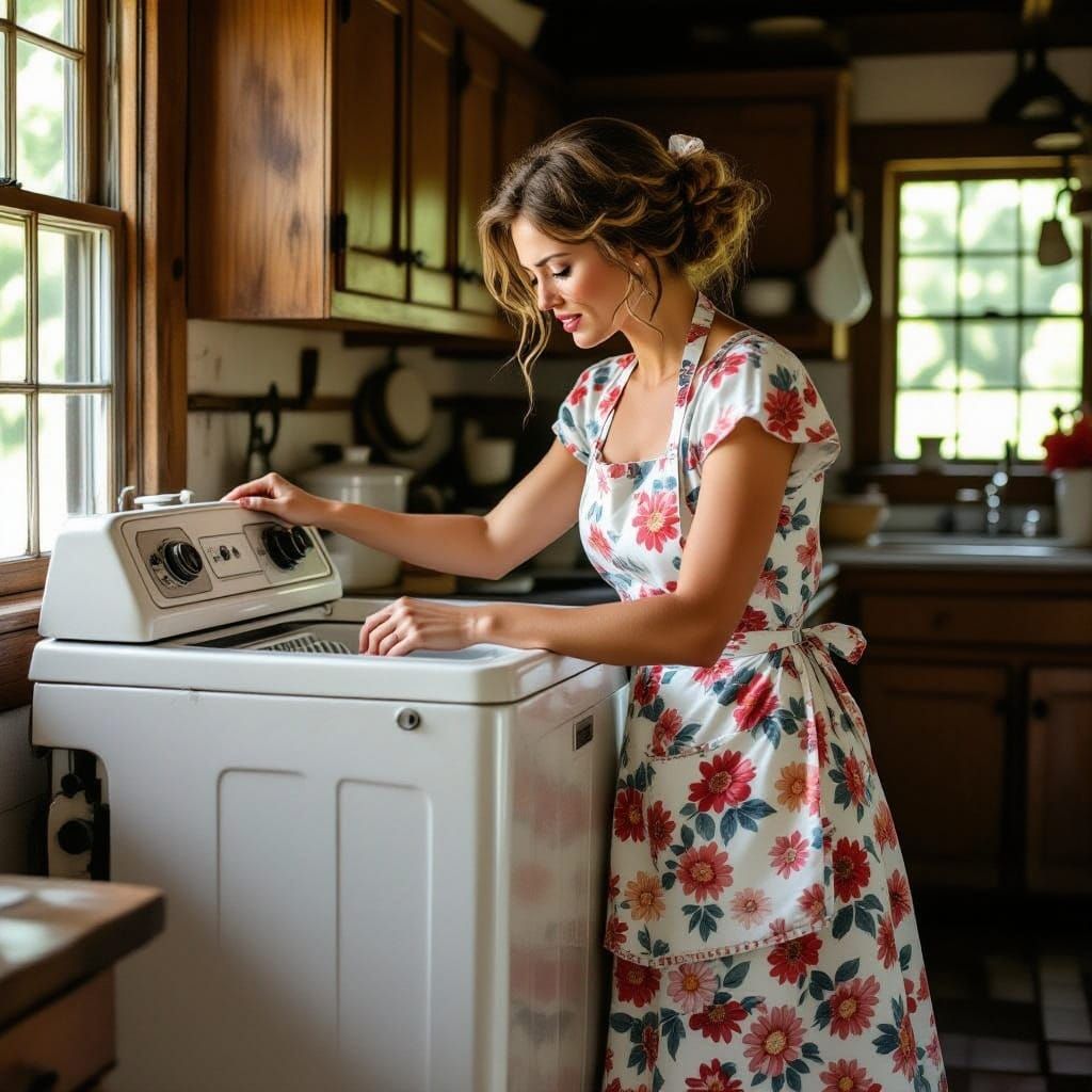 Woman Trapped in Vintage Wringer Washer