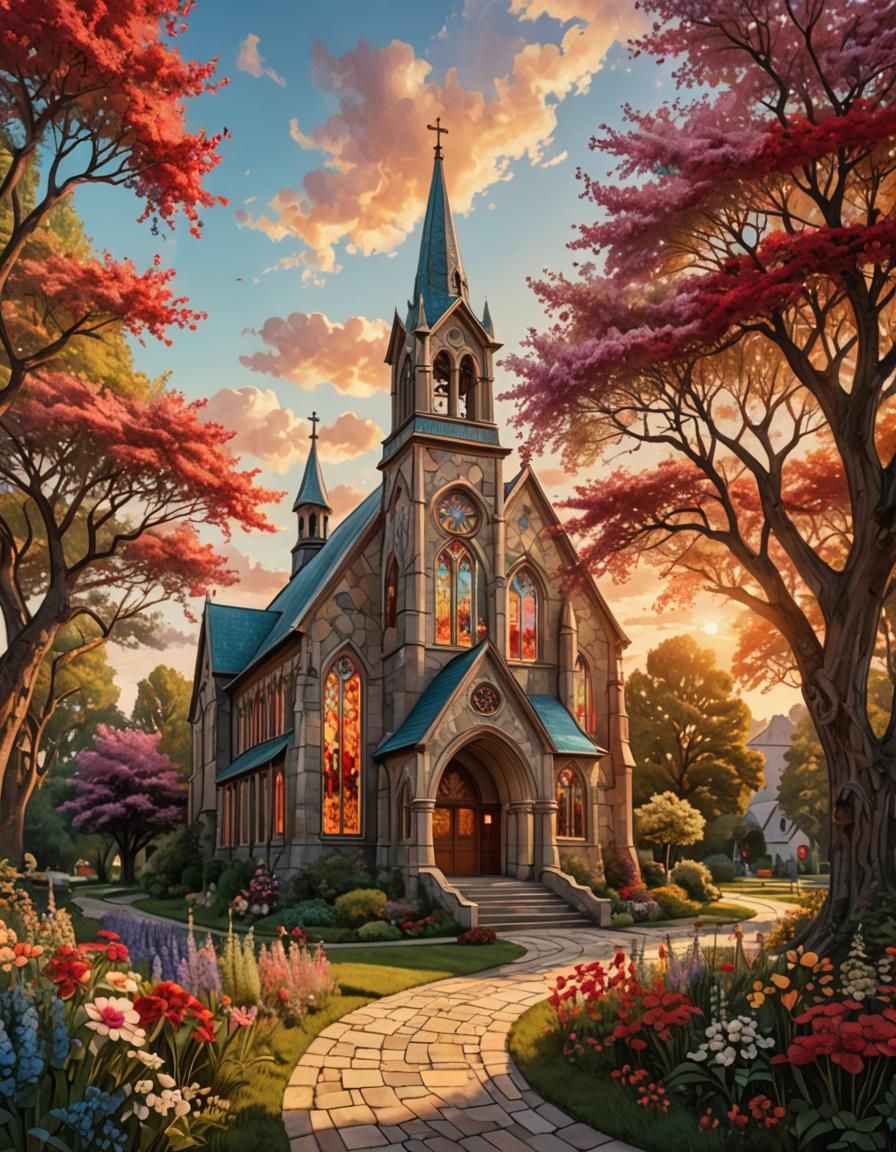 Idyllic Country Church in Impressionist Style