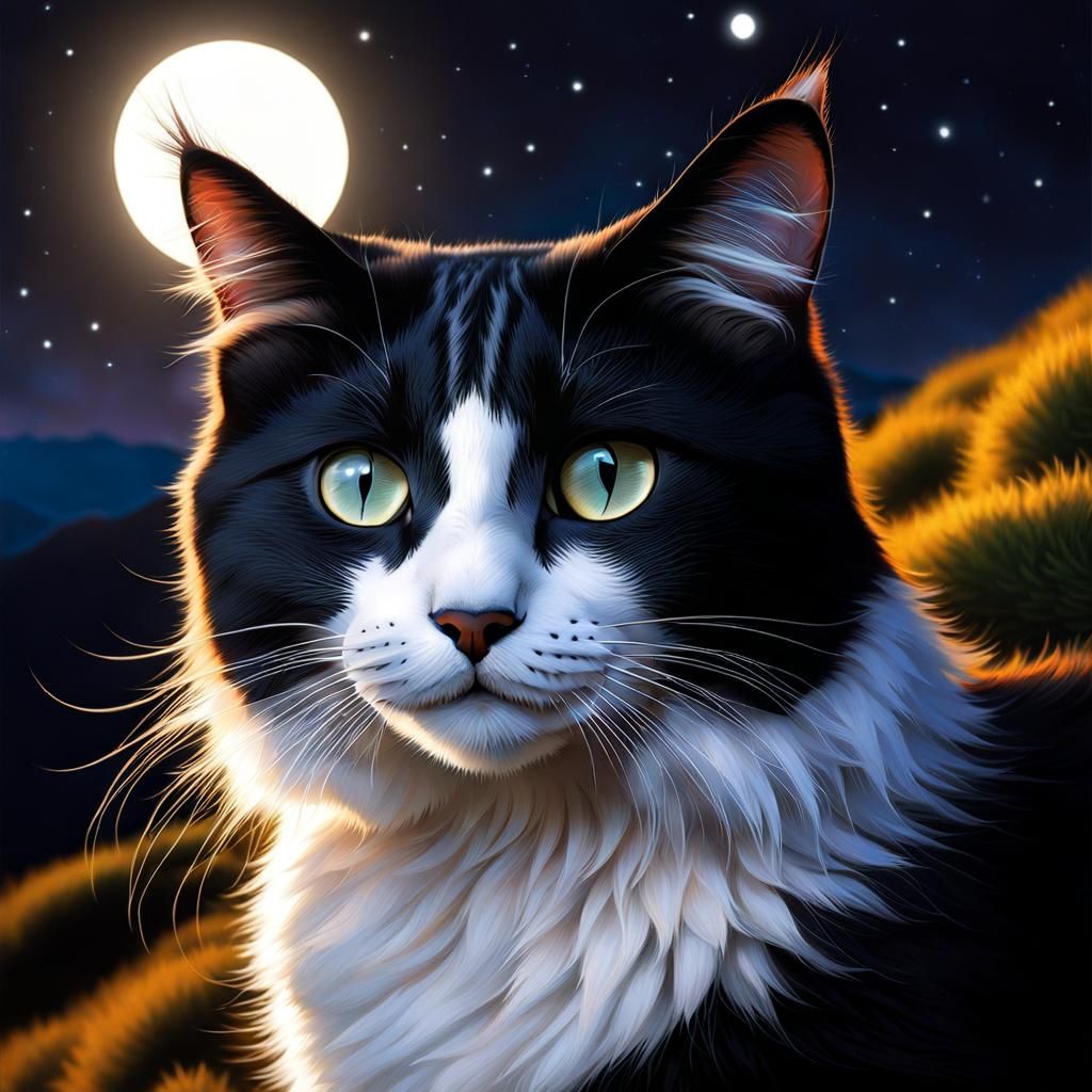 Bengal Cat's Lunar Adventure: A Playful Cartoon
