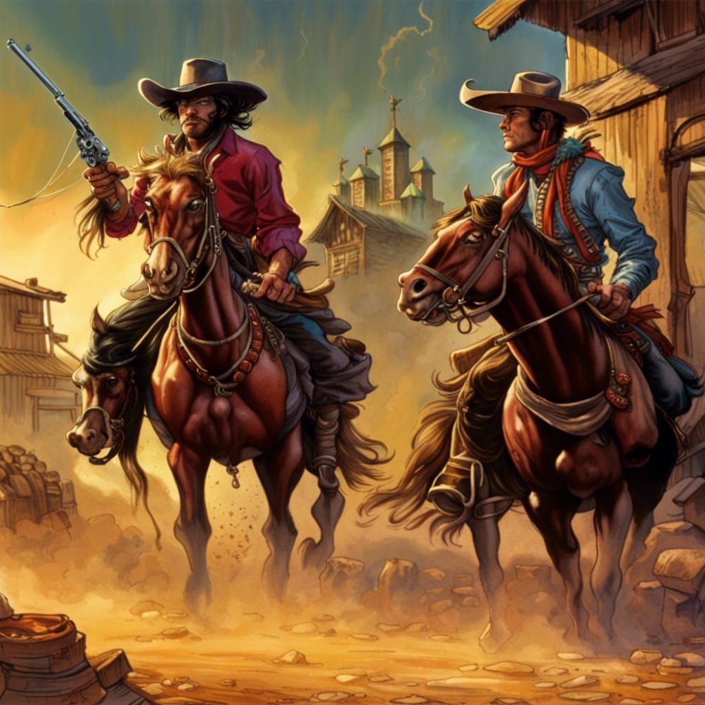 Cowboy Duel in a Fantastical Western Town