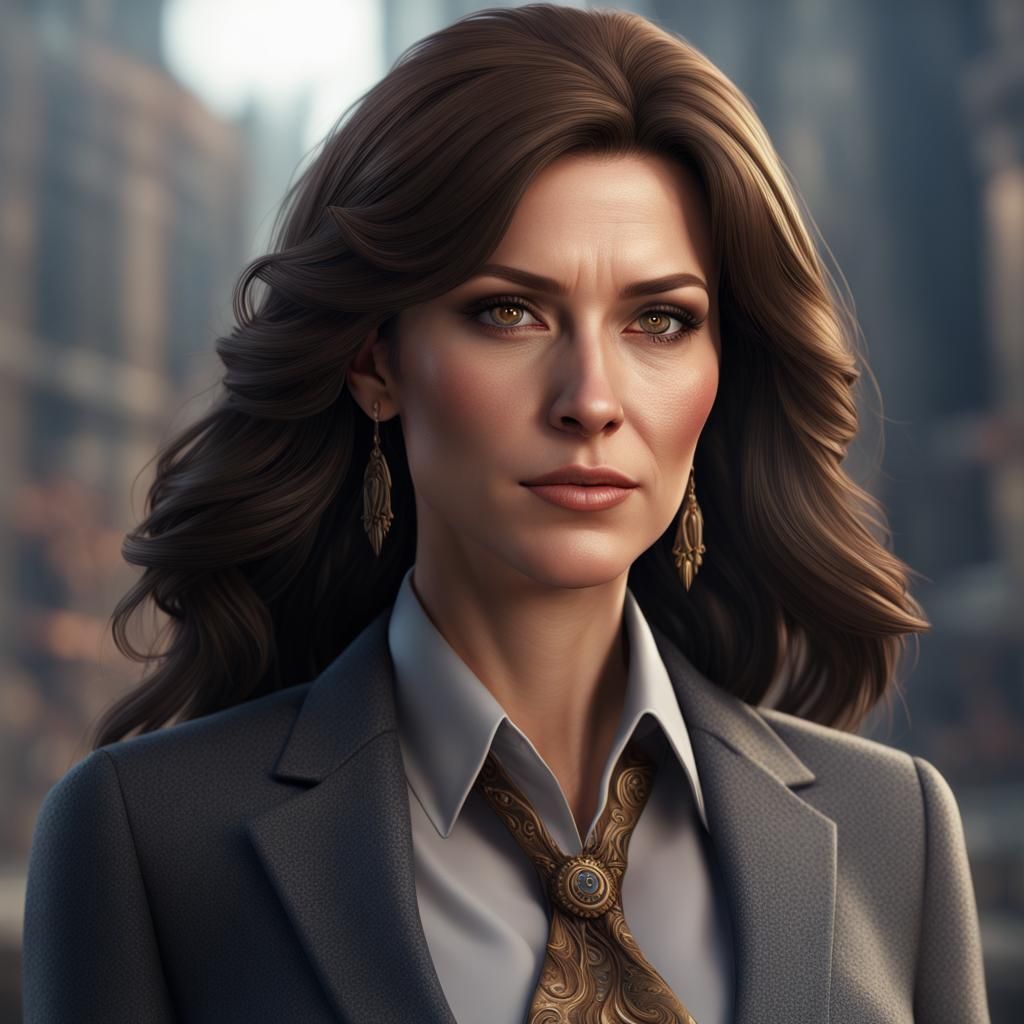 Woman with Brown Hair in Detailed Matte Painting