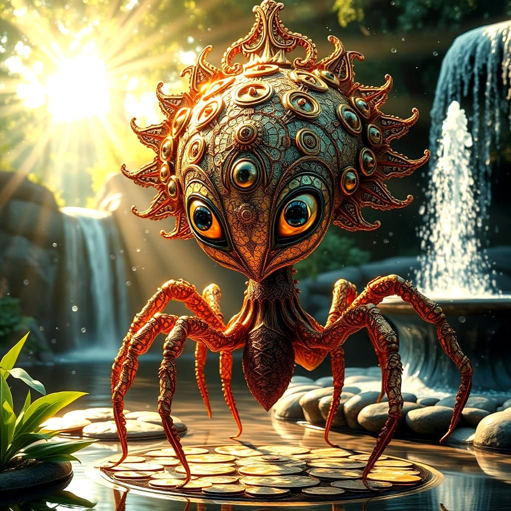 Metallic Nymph Hybrid in Sunlit Fractal Garden