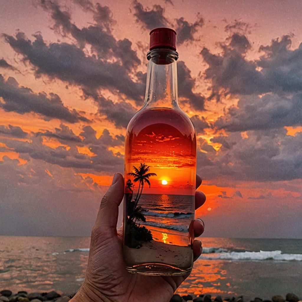 Surreal Sunset in a Glass Bottle