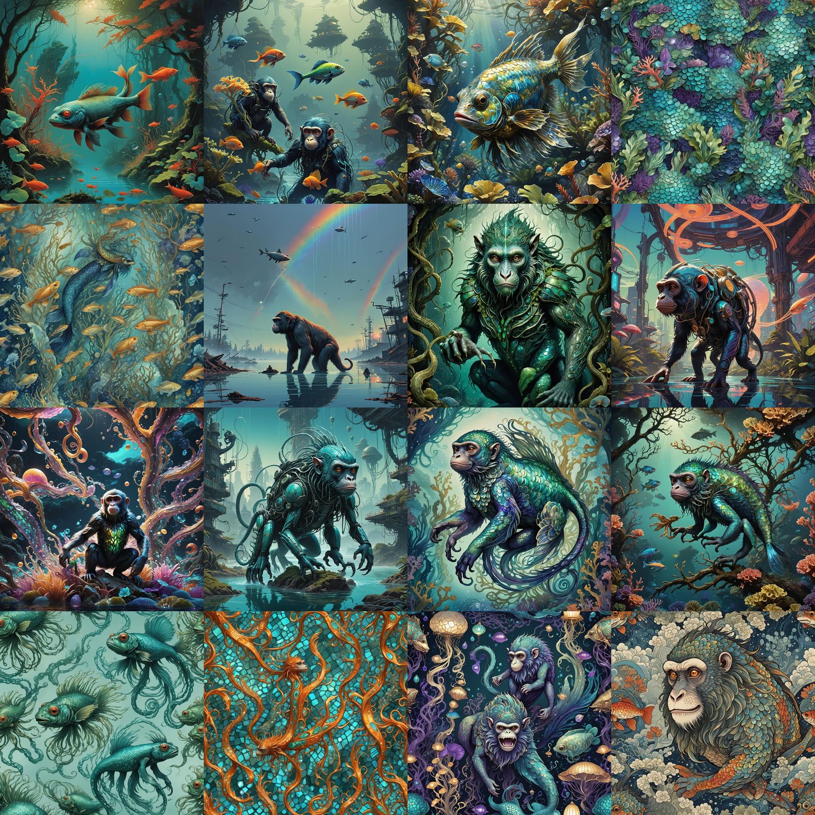 Monkey-Fish Hybrid in Detailed Matte Painting Style