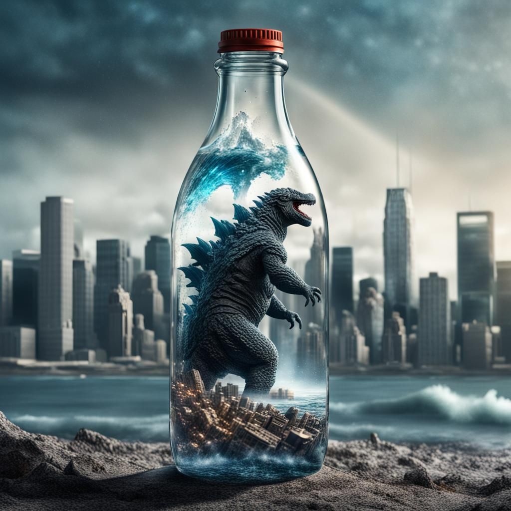 Godzilla Demolishes Universe Inside Glass Bottle