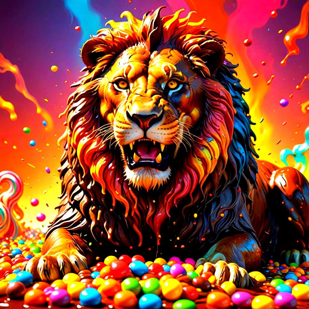 Lion Covered in Chocolate on Skittles