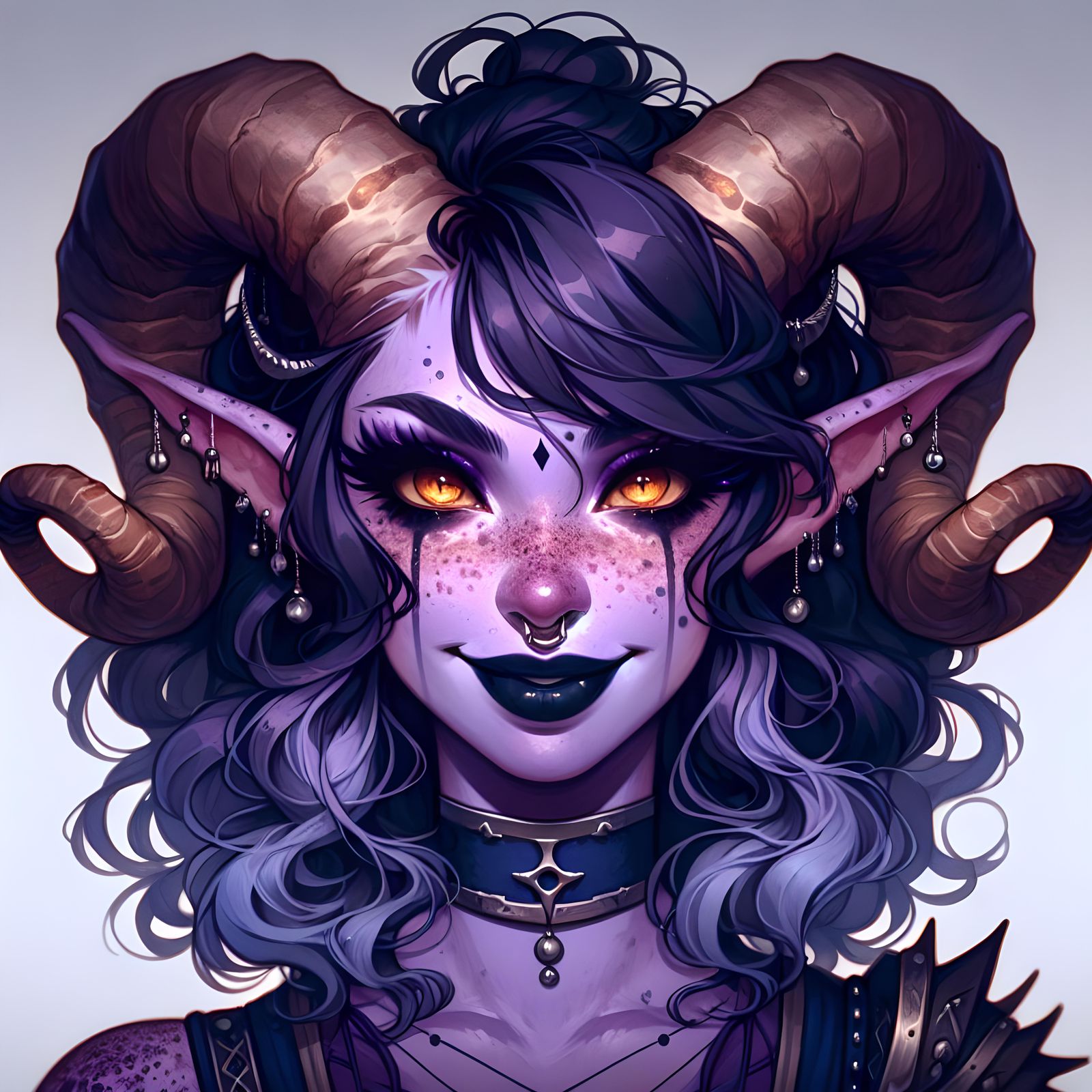Tiefling Portrait with Amber Eyes in Pre-1912 Style