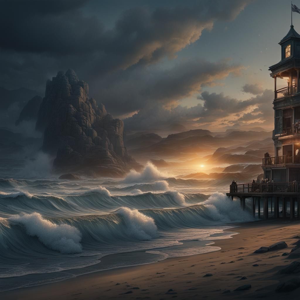 Epic Beach Sunset Digital Matte Painting