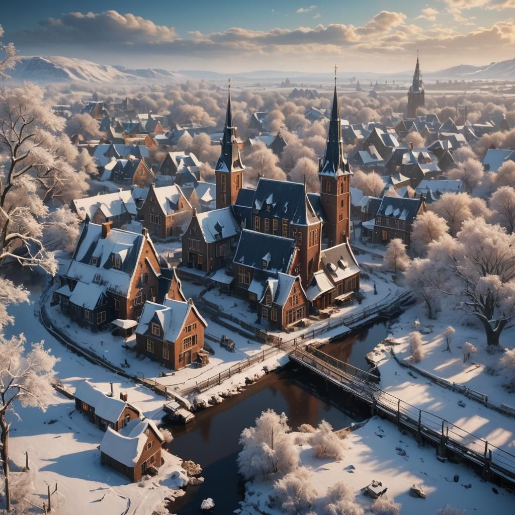 Winter Afternoon in the Netherlands: Fantasy Concept Art