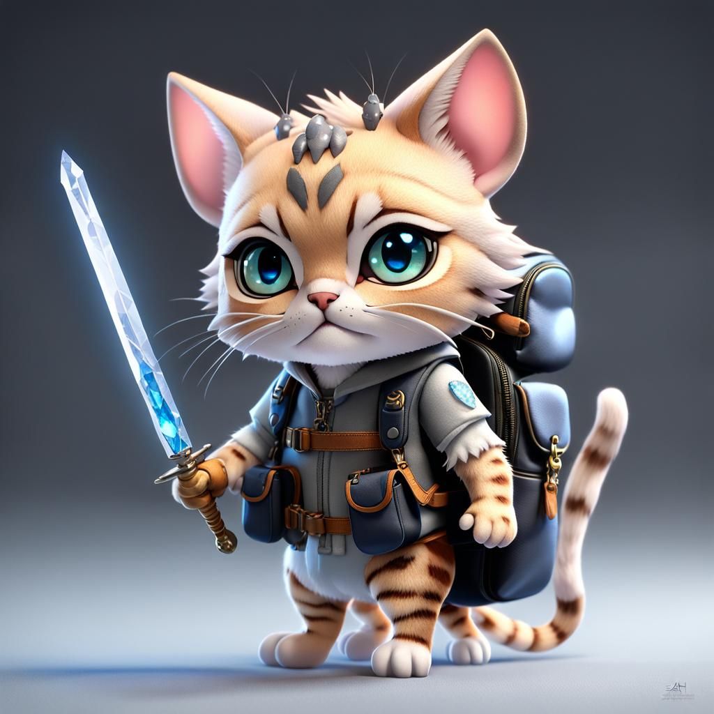 Chibi Lynx Cat Mouse with Crystal Eyes in Anime Style