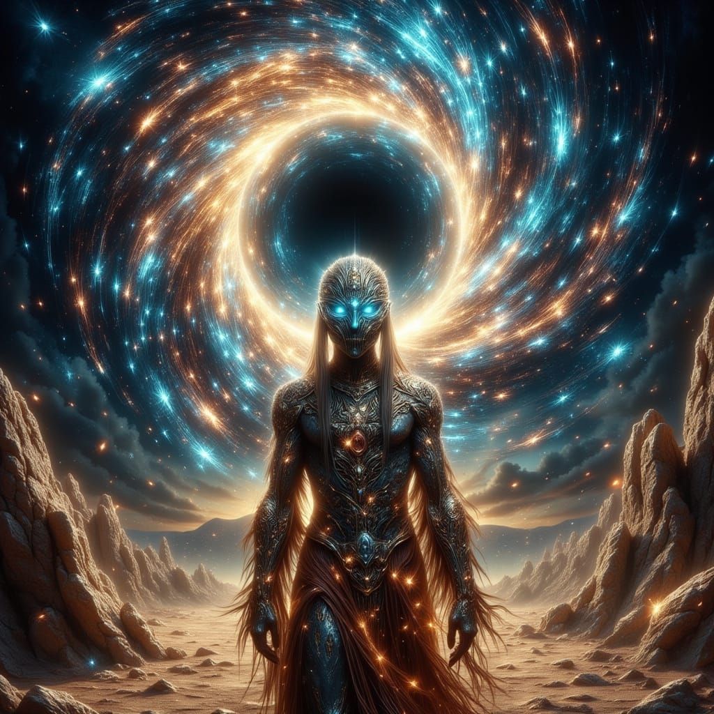 Mystical Shaman in Cosmic Vortex, Dark Fantasy Art