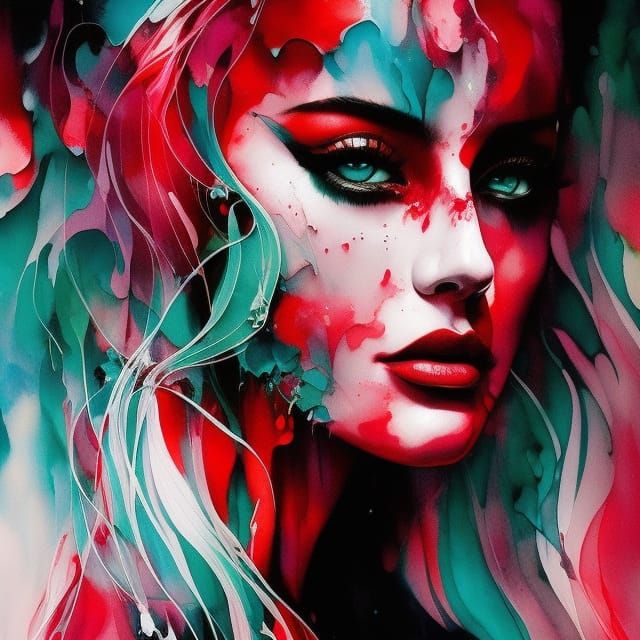 Red and Green Ink Portrait by Minjae Lee